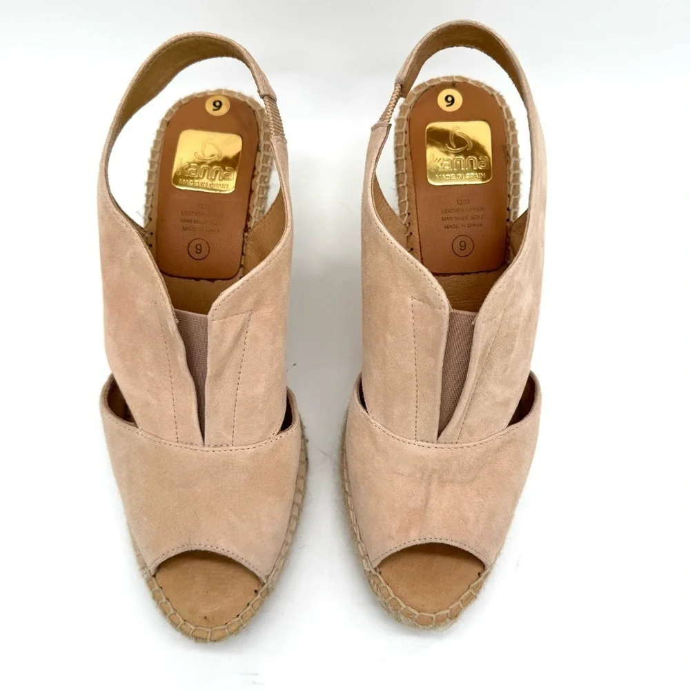 Kanna Nubuck leather Wedge Espadrille Sandals Sz 9
